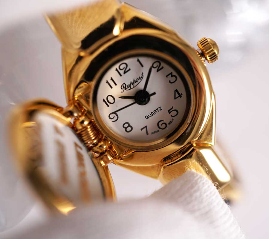 【Rapport】 バングルウォッチ リモージュ七宝焼き 蓋付き ゴールド レディース 腕時計