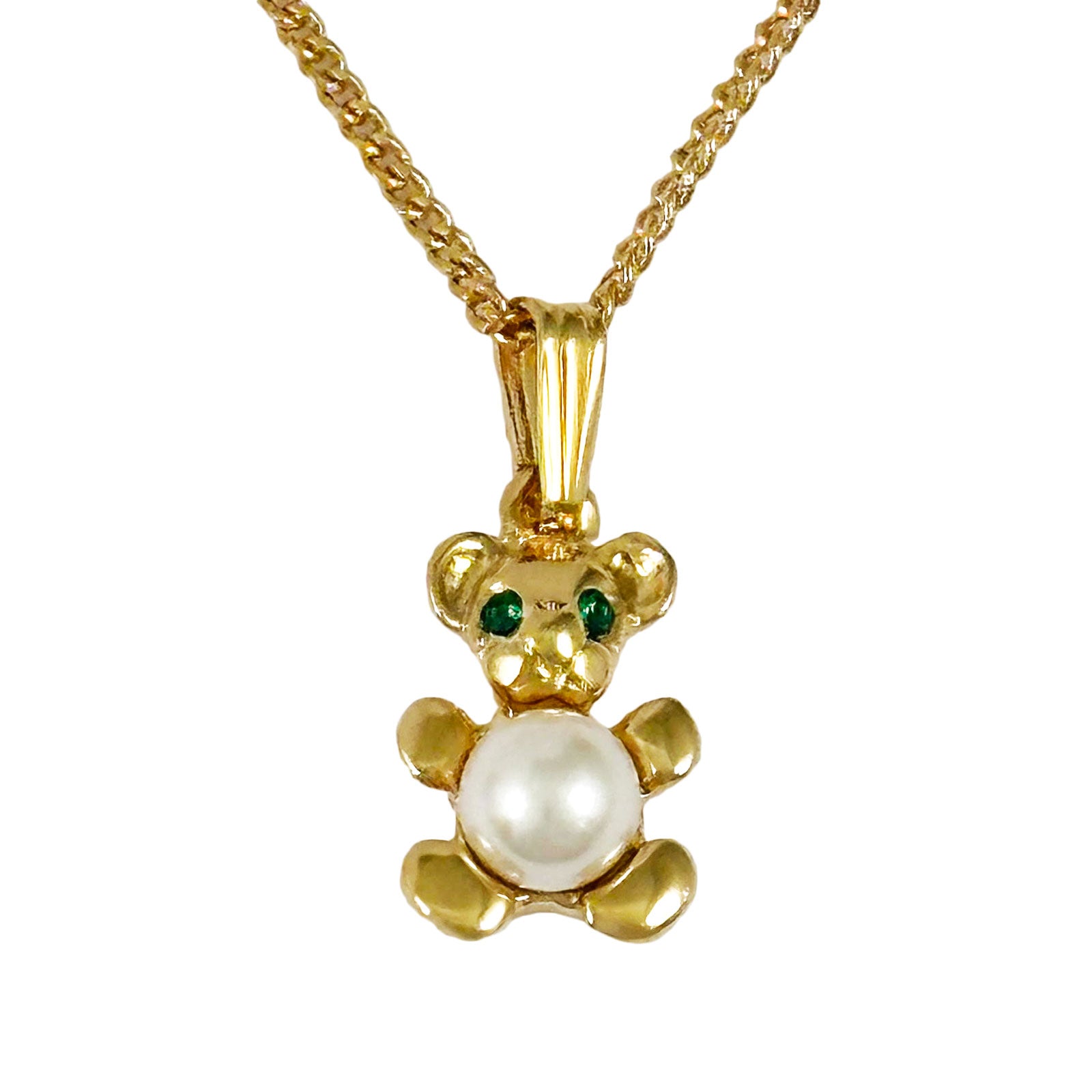 おなかにパールを抱えたクマさんのペンダントネックレス レディース ヴィンテージアクセサリー 22KTゴールドプレート 金 ニッケルフリー KEYES カナダ製 欧米 プレゼント ギフト