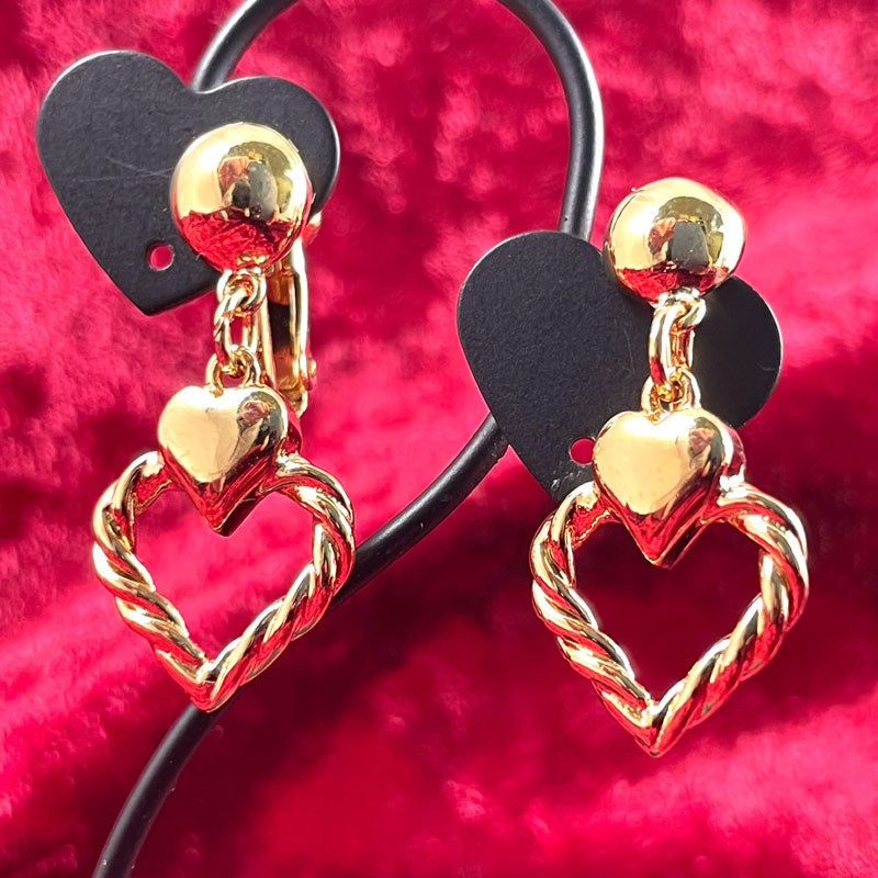 ハートのモチーフ イヤリング 揺れる ヴィンテージアクセサリー 22KTゴールドプレート 金 ニッケルフリー KEYES カナダ製 欧米 プレゼント ギフト