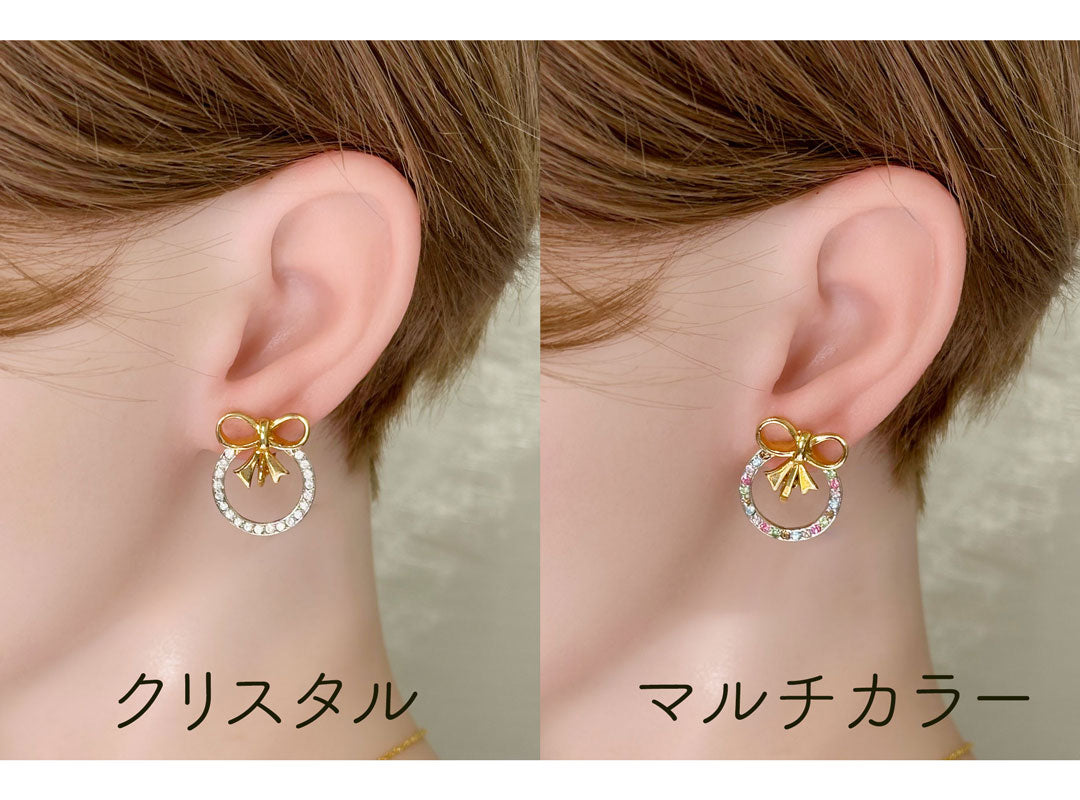 リボンのモチーフ イヤリング ヴィンテージアクセサリー 22KTゴールドプレート 金 ニッケルフリー KEYES カナダ製 欧米 プレゼント ギフト