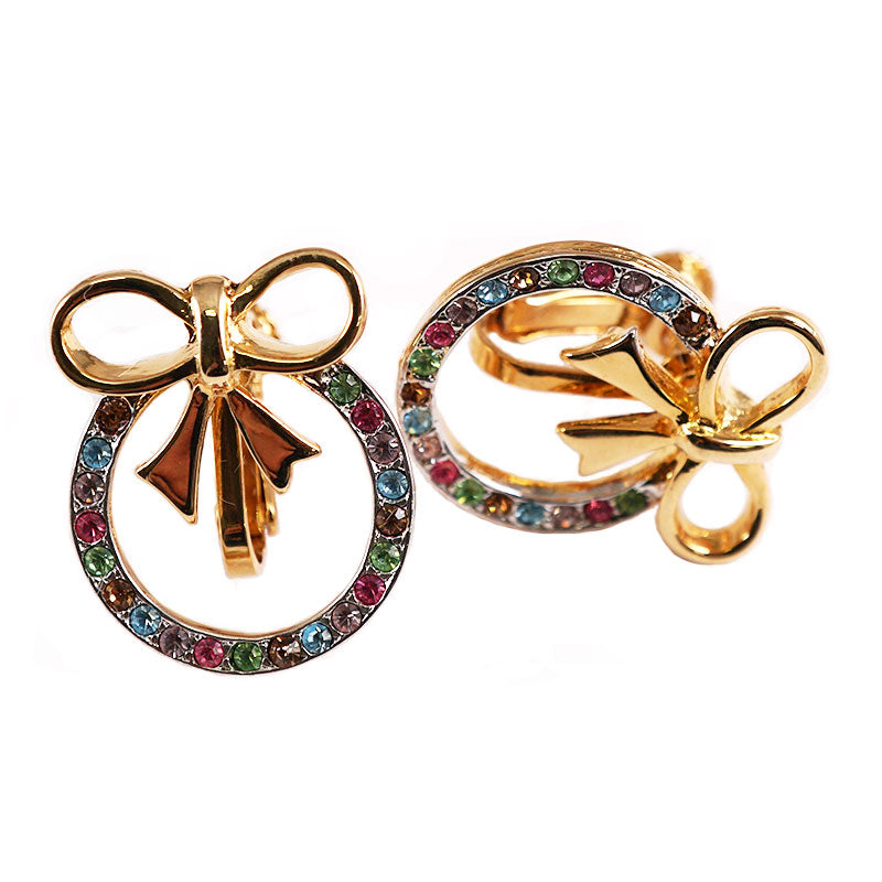 マルチカラーのリボン イヤリング ヴィンテージアクセサリー 22KTゴールドプレート 金 ニッケルフリー KEYES カナダ製