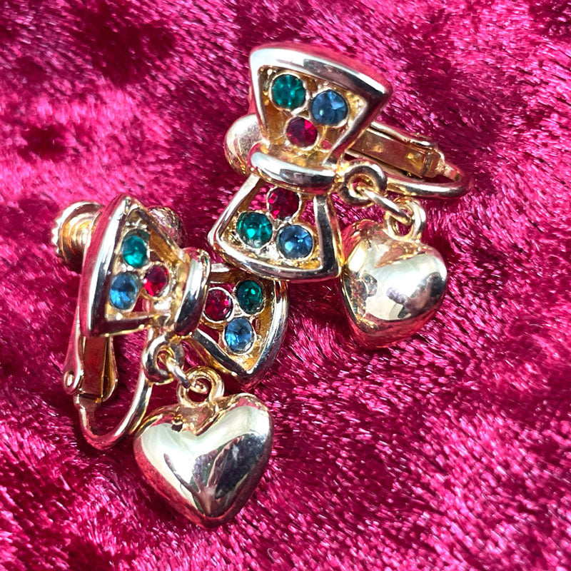 ピアス イヤリング 選べる 揺れるハートのチャーム ヴィンテージアクセサリー 22KTゴールドプレート 金 ニッケルフリー KEYES カナダ製 欧米 プレゼント ギフト