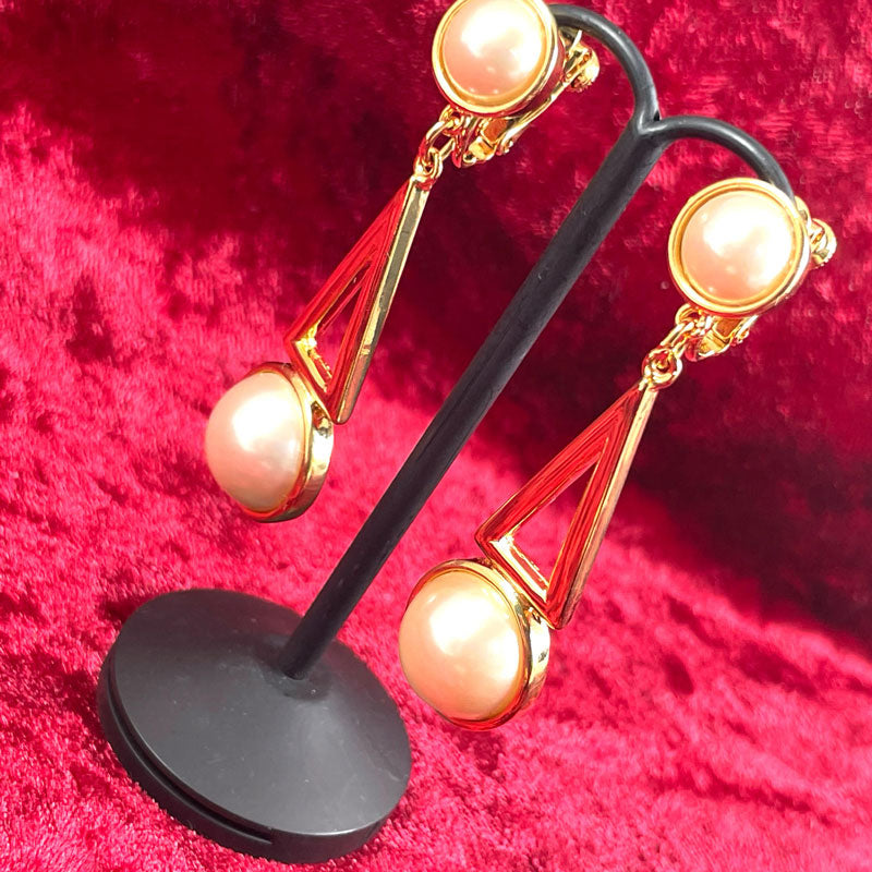 パール イヤリング 大ぶり 揺れる ヴィンテージアクセサリー 22KTゴールドプレート 金 ニッケルフリー KEYES カナダ製 欧米 プレゼント ギフト