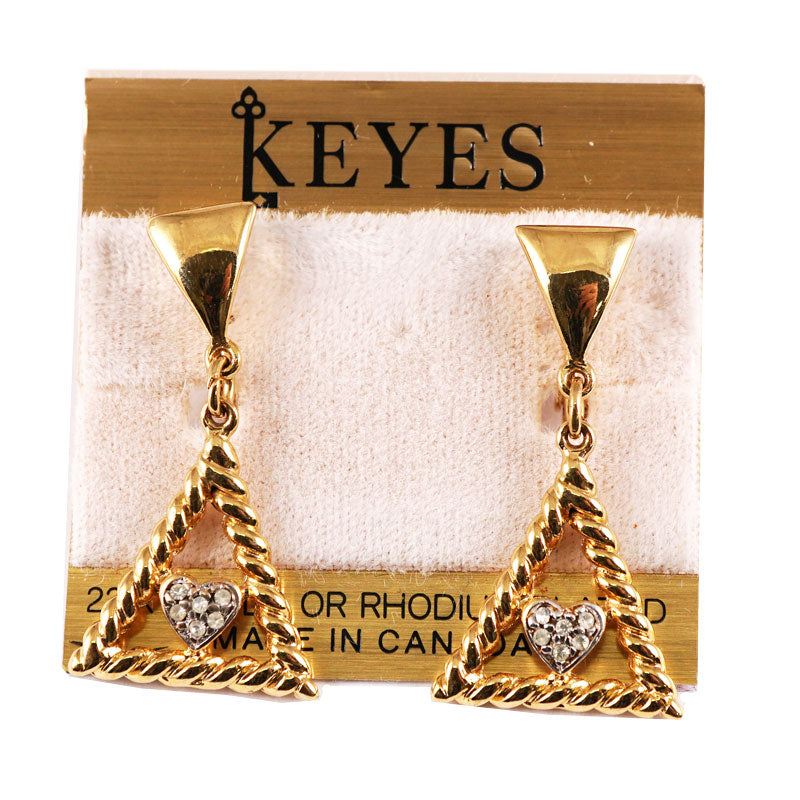 揺れるトライアングルのモチーフ イヤリング 揺れる 大ぶり ヴィンテージアクセサリー 22KTゴールドプレート 金 ニッケルフリー KEYES カナダ製 欧米 プレゼント ギフト