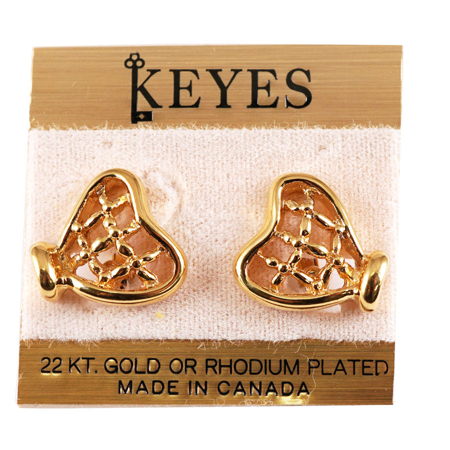 ハートのモチーフ イヤリング ヴィンテージアクセサリー 22KTゴールドプレート 金 ニッケルフリー KEYES カナダ製 欧米 プレゼント ギフト