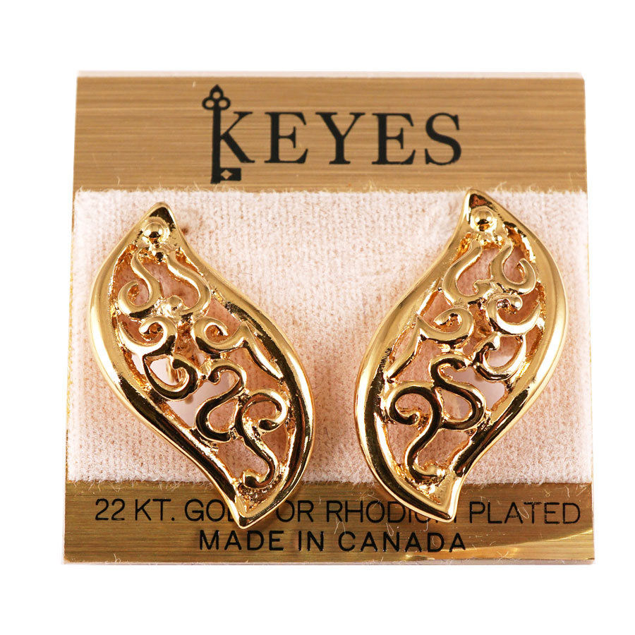 葉っぱのモチーフ イヤリング 大ぶり ゴールド シルバー ヴィンテージアクセサリー 22KTゴールドプレート 金 ニッケルフリー KEYES カナダ製 欧米 プレゼント ギフト