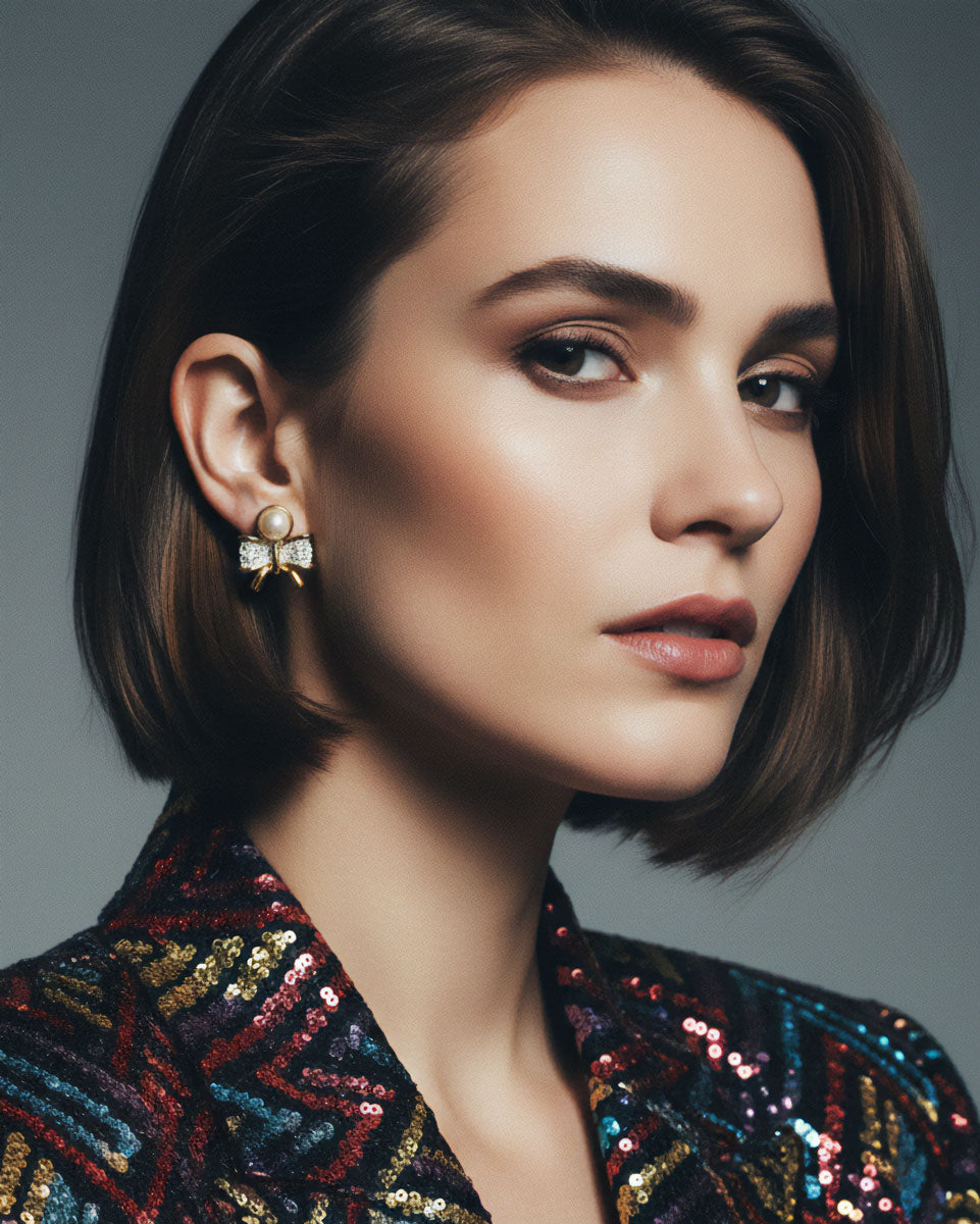 【RapportSelection】パールとリボン イヤリング ゴールド カナダ製 105303