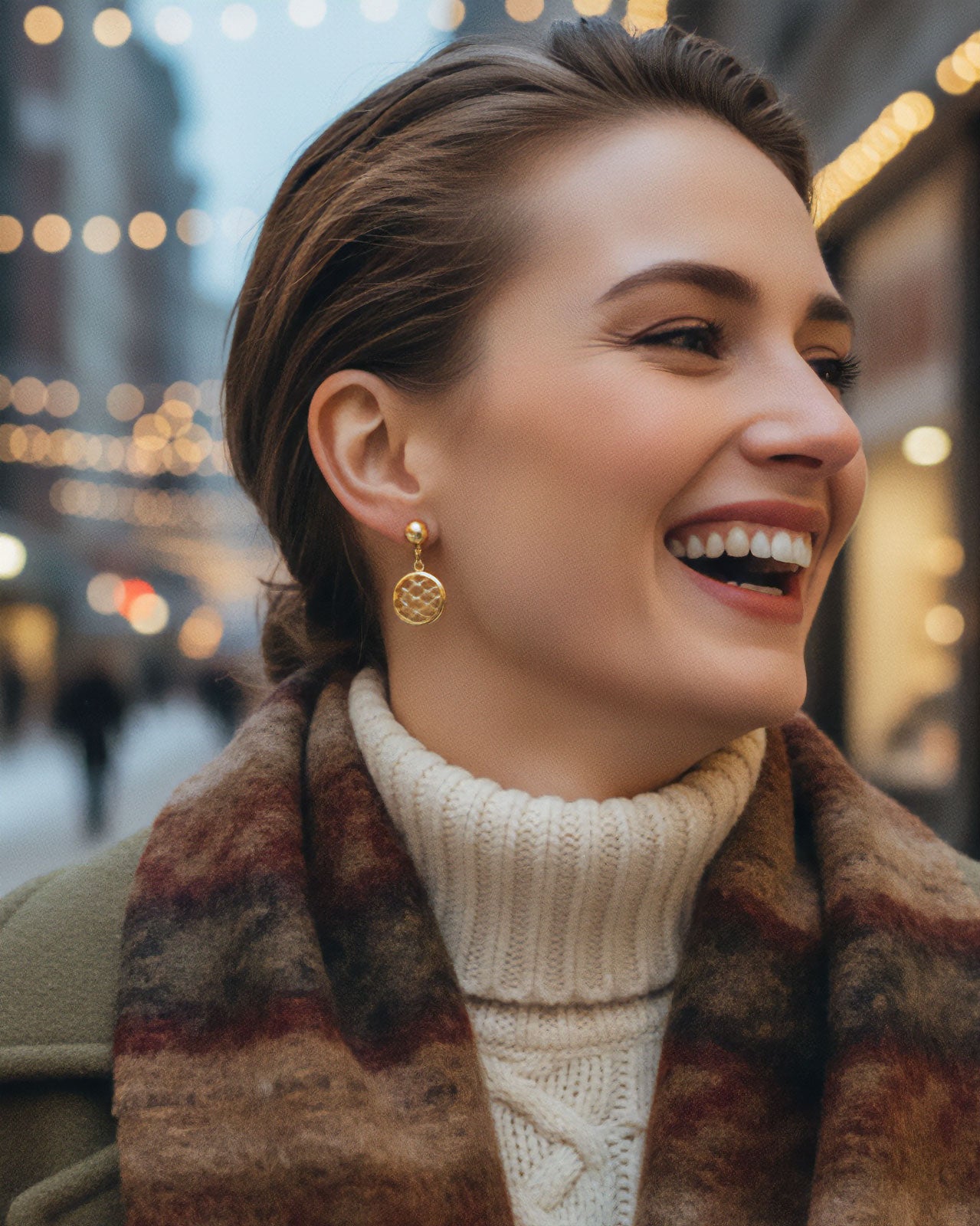 揺れるラウンドメッシュ 可愛い イヤリング ヴィンテージアクセサリー 22KTゴールドプレート 金 ニッケルフリー KEYES カナダ製 欧米 プレゼント ギフト