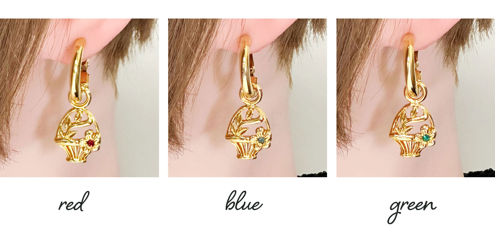 ヴィンテージイヤリング  お花のモチーフ ３色展開 レッド ブルー グリーン ニッケルフリー インポートアクセサリー KEYES プレゼント ギフト