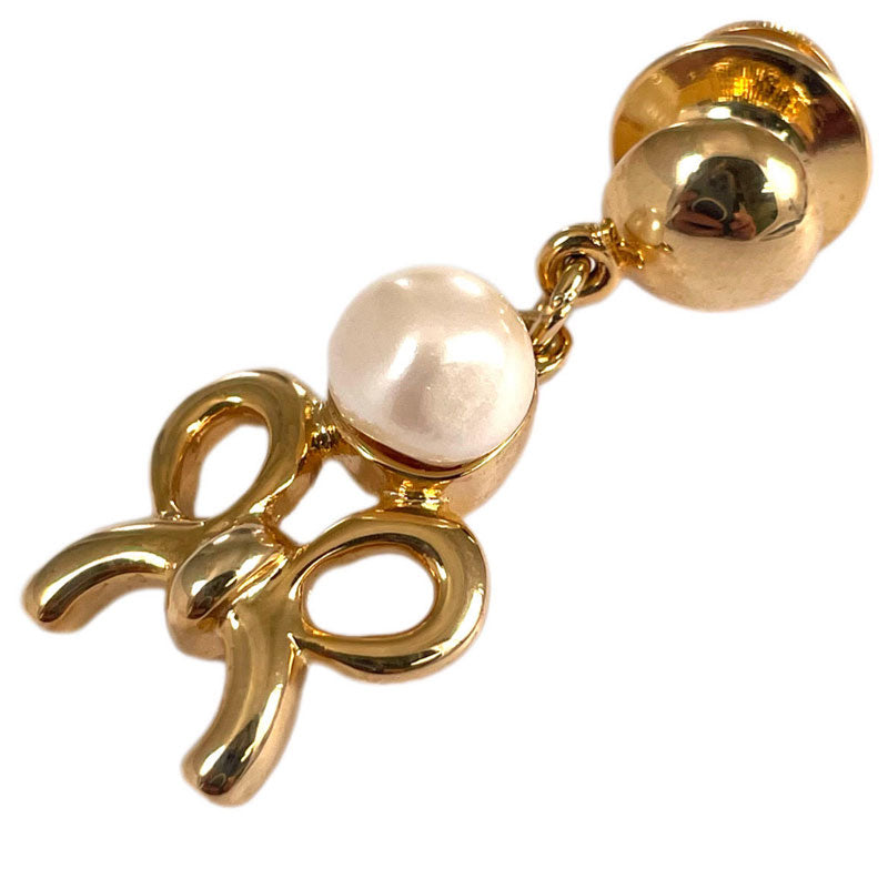 リボンとパールのモチーフ ピンブローチ ヴィンテージアクセサリー 22KTゴールドプレート 金 ニッケルフリー KEYES カナダ製 欧米 プレゼント ギフト