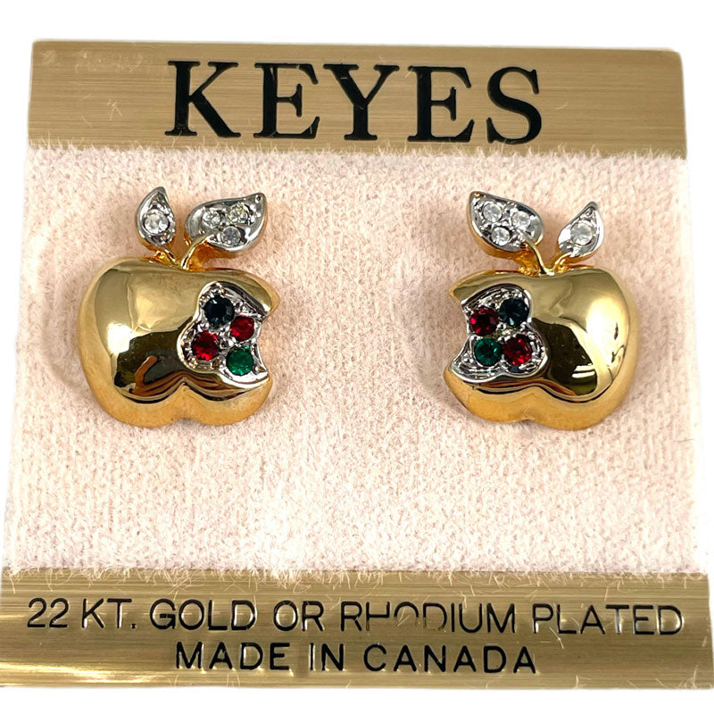 リンゴのモチーフ スタッドピアス ヴィンテージアクセサリー 22KTゴールドプレート 金 ニッケルフリー KEYES カナダ製 欧米 プレゼント ギフト