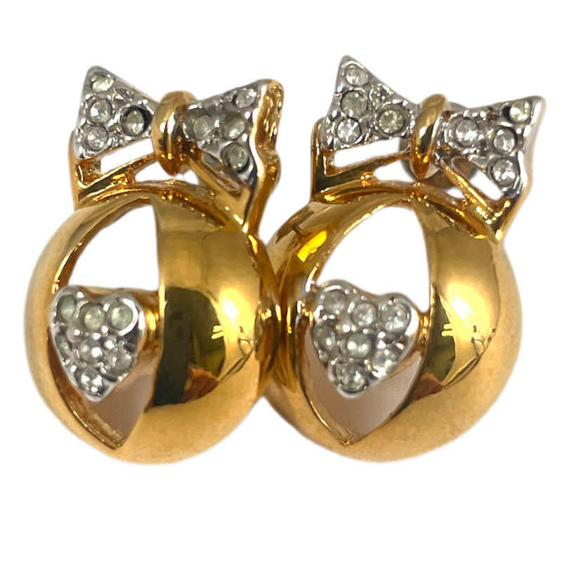 リボンとハートのモチーフ スタッドピアス ヴィンテージアクセサリー 22KTゴールドプレート 金 ニッケルフリー KEYES カナダ製 欧米 プレゼント ギフト