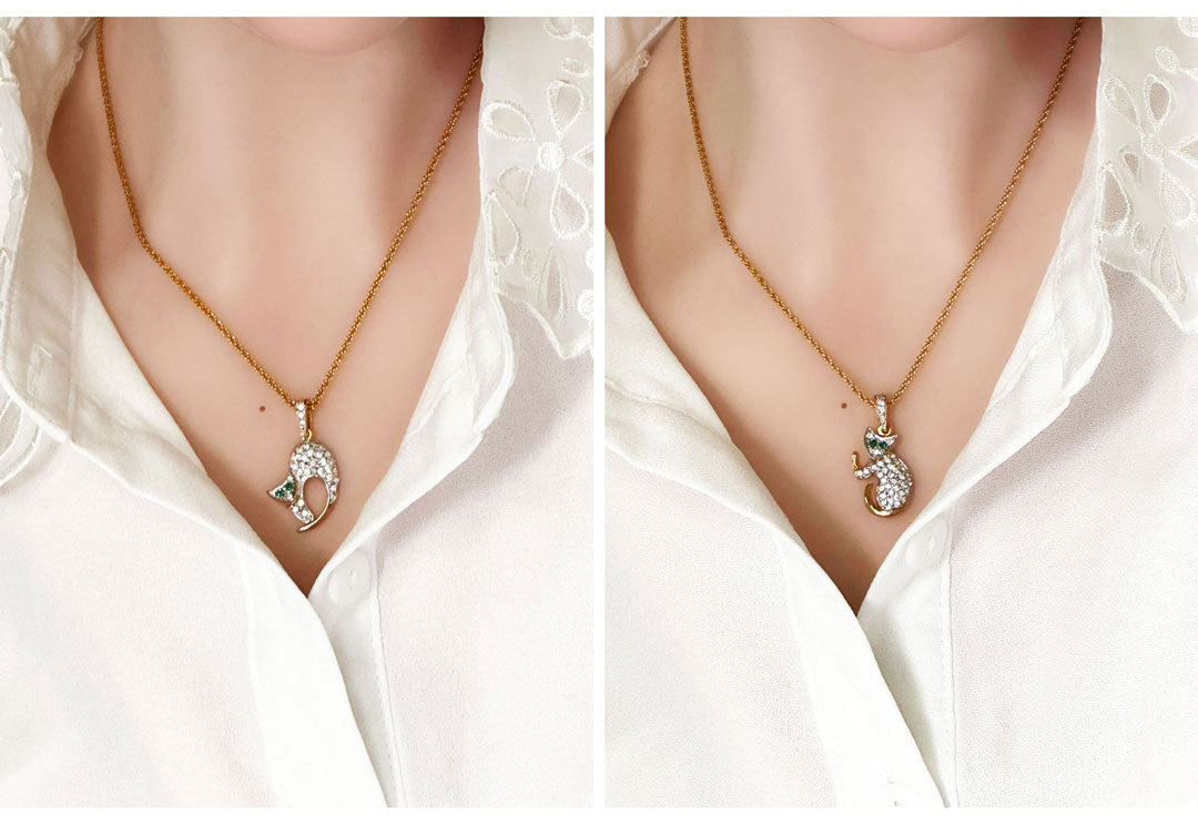 ネコのチャーム ネックレス レディース ヴィンテージアクセサリー 22KTゴールドプレート 金 ニッケルフリー KEYES カナダ製 欧米 プレゼント ギフト