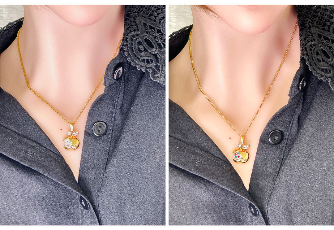 リンゴのチャーム ネックレス レディース ヴィンテージアクセサリー 22KTゴールドプレート 金 ニッケルフリー KEYES カナダ製 欧米 プレゼント ギフト