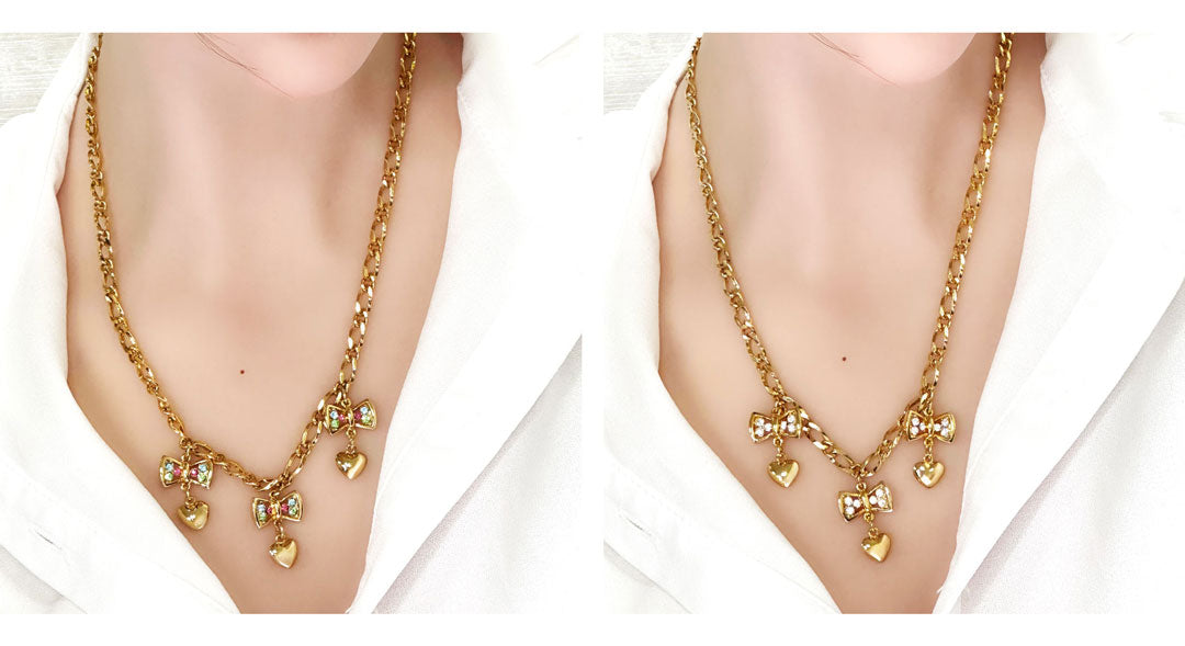 三連ハートのチャーム ネックレス レディース ヴィンテージアクセサリー 22KTゴールドプレート 金 ニッケルフリー KEYES カナダ製 欧米 プレゼント ギフト