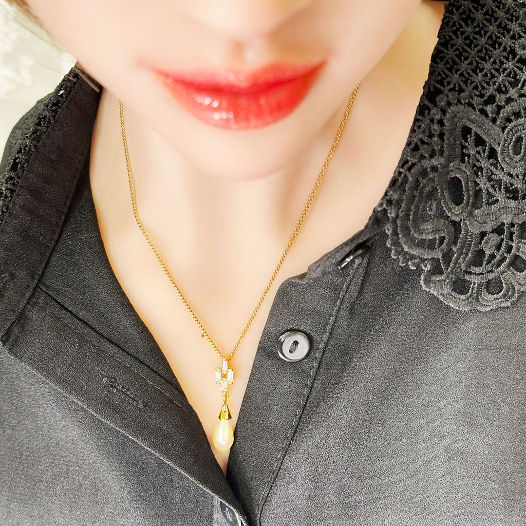 ディアドロップ ネックレス レディース ヴィンテージアクセサリー 22KTゴールドプレート 金 ニッケルフリー KEYES カナダ製 欧米 プレゼント ギフト