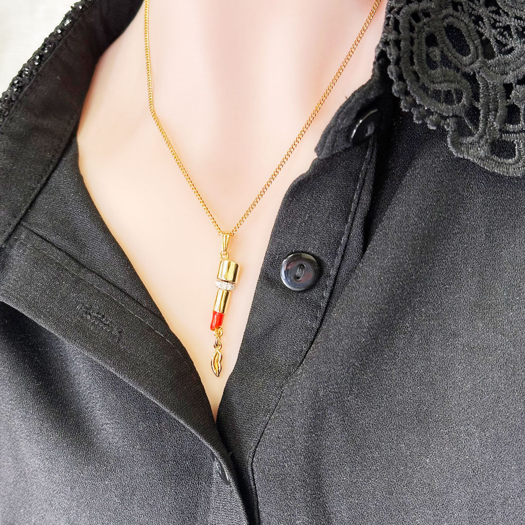 ルージュのチャーム ネックレス レディース ヴィンテージアクセサリー 22KTゴールドプレート 金 ニッケルフリー KEYES カナダ製 欧米 プレゼント ギフト