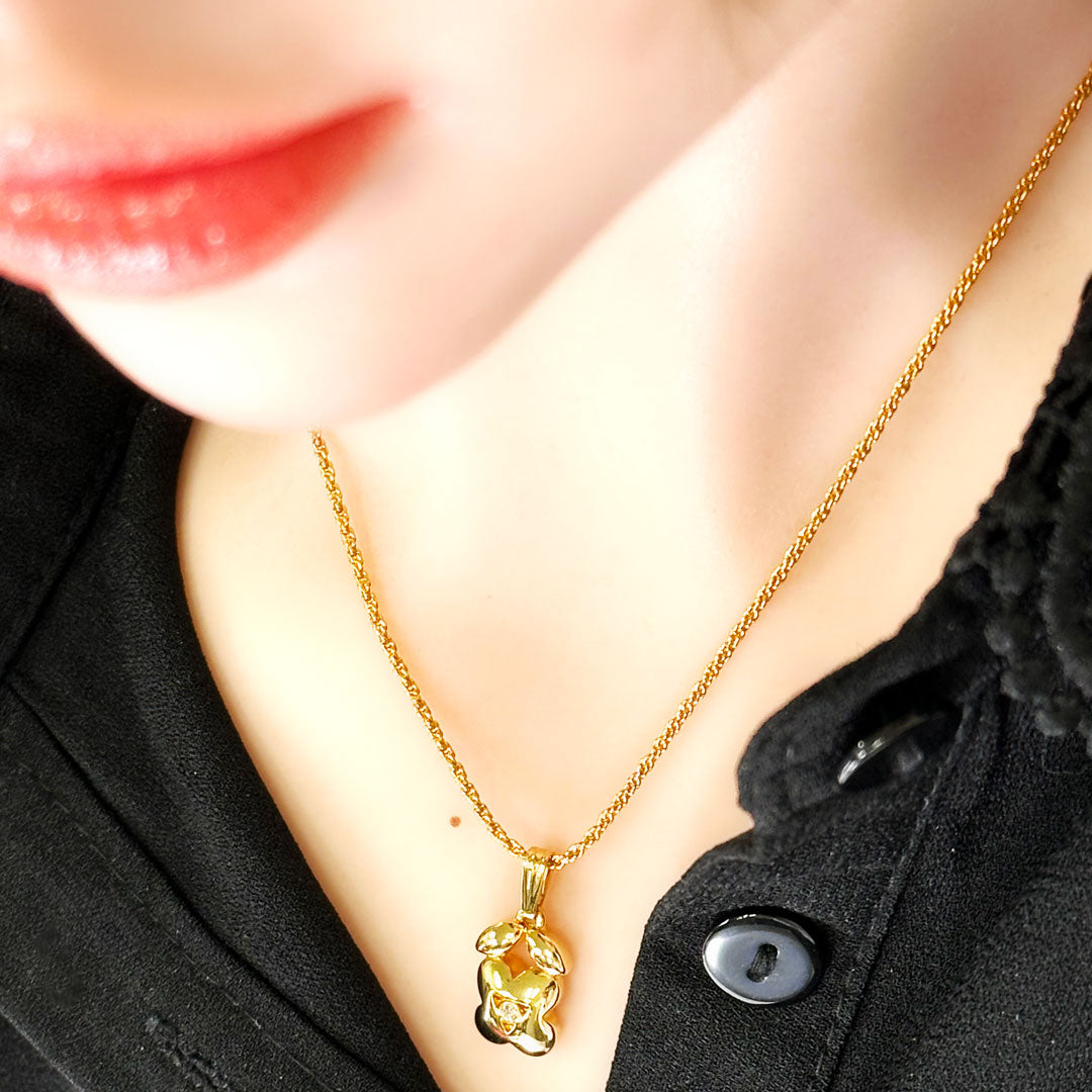 お花のチャーム ネックレス レディース ヴィンテージアクセサリー 22KTゴールドプレート 金 ニッケルフリー KEYES カナダ製 欧米 プレゼント ギフト