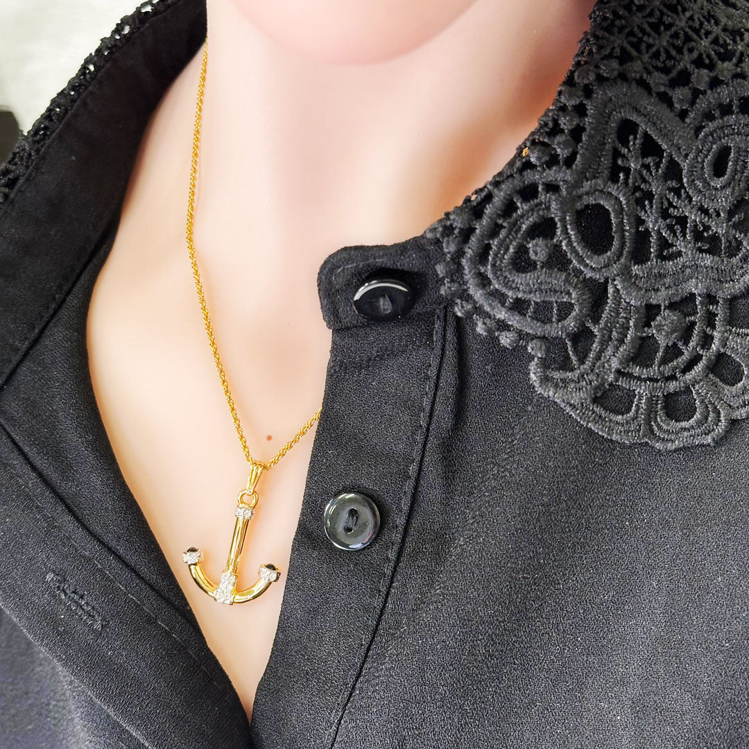 錨のチャーム ネックレス レディース ヴィンテージアクセサリー 22KTゴールドプレート 金 ニッケルフリー KEYES カナダ製 欧米 プレゼント ギフト