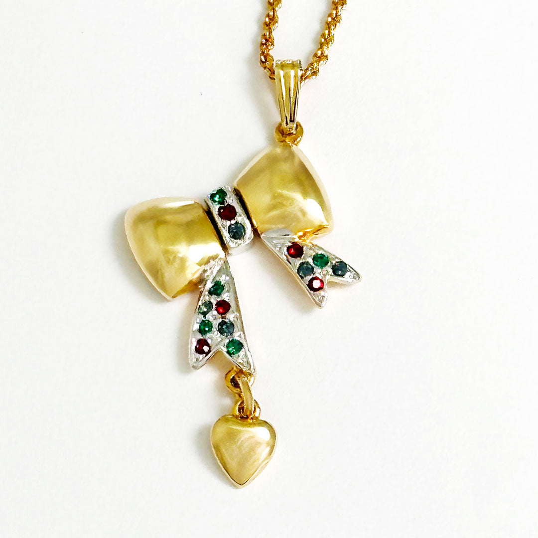 リボンのチャーム ネックレス レディース ヴィンテージアクセサリー 22KTゴールドプレート 金 ニッケルフリー KEYES カナダ製 欧米 プレゼント ギフト