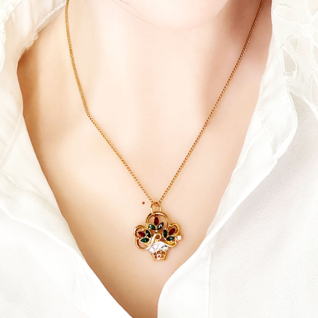 鉢植えのチャーム ネックレス レディース ヴィンテージアクセサリー 22KTゴールドプレート 金 ニッケルフリー KEYES カナダ製 欧米 プレゼント ギフト