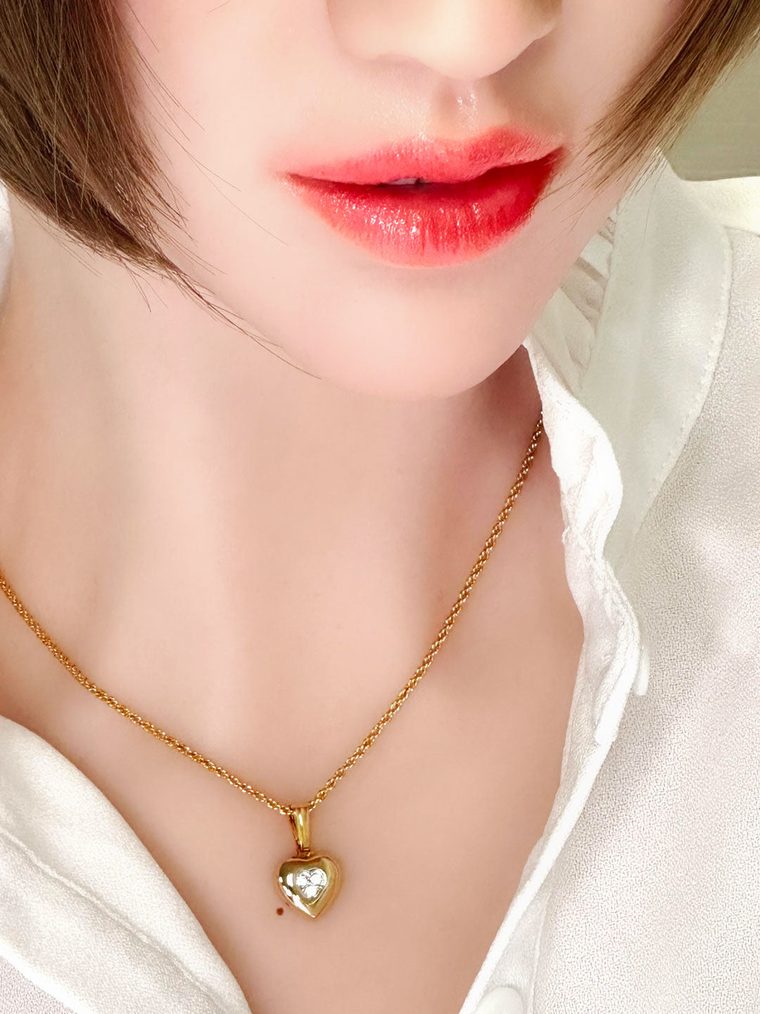 小ぶりハートのチャーム ネックレス レディース ヴィンテージアクセサリー 22KTゴールドプレート 金 ニッケルフリー KEYES カナダ製 欧米 プレゼント ギフト