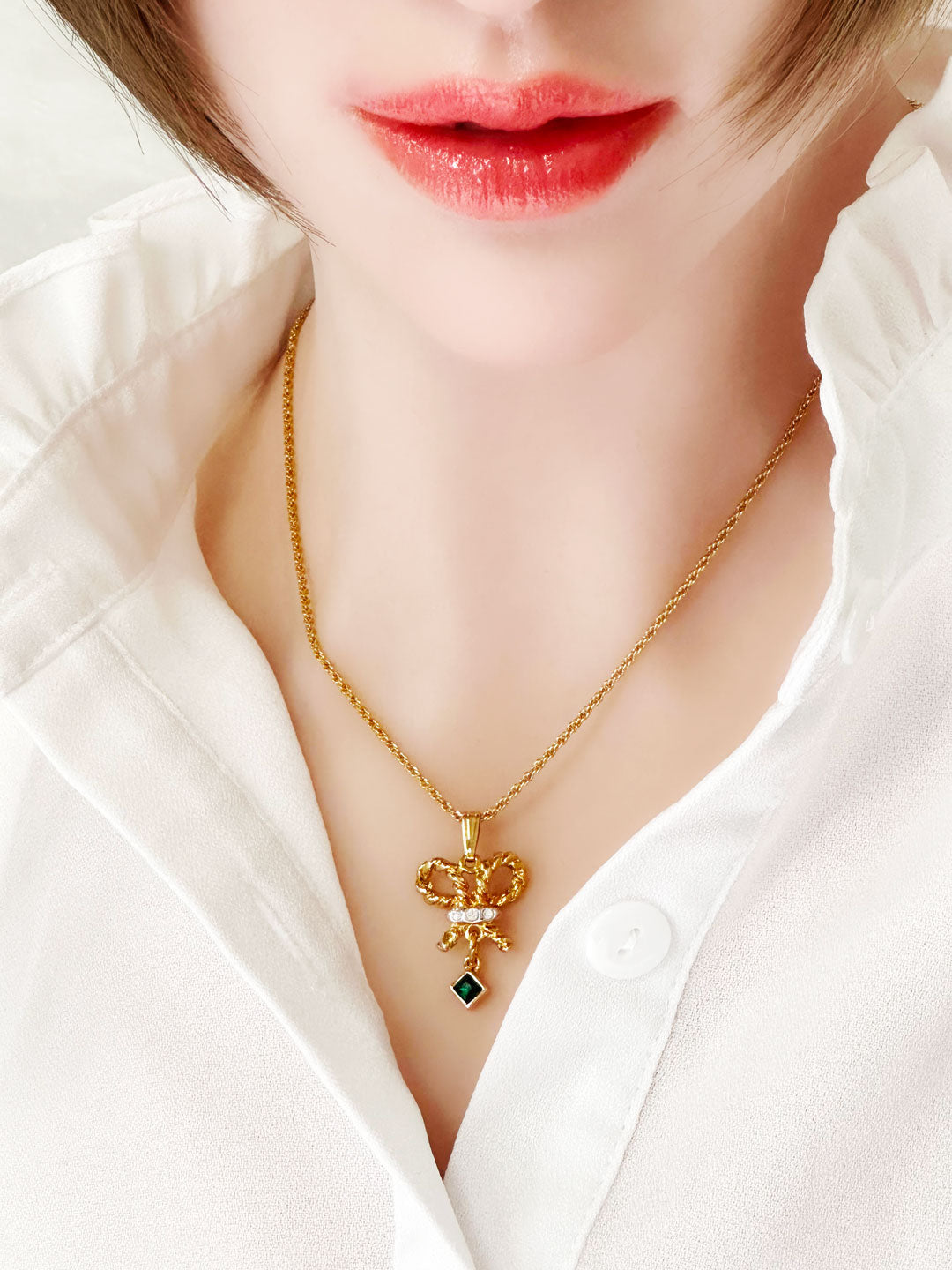 リボンのチャーム ネックレス レディース ヴィンテージアクセサリー 22KTゴールドプレート 金 ニッケルフリー KEYES カナダ製 欧米 プレゼント ギフト