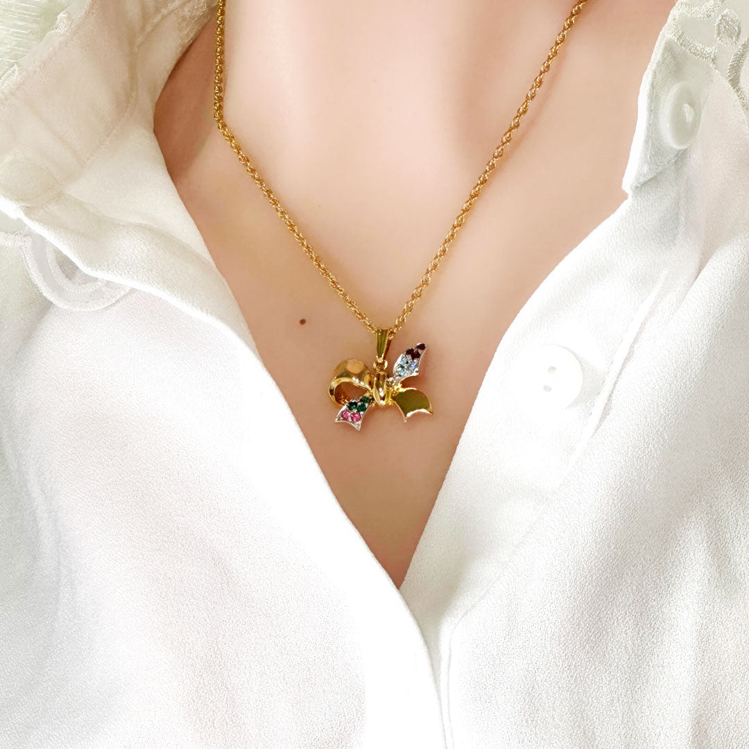 リボンのチャーム ネックレス レディース ヴィンテージアクセサリー 22KTゴールドプレート 金 ニッケルフリー KEYES カナダ製 欧米 プレゼント ギフト