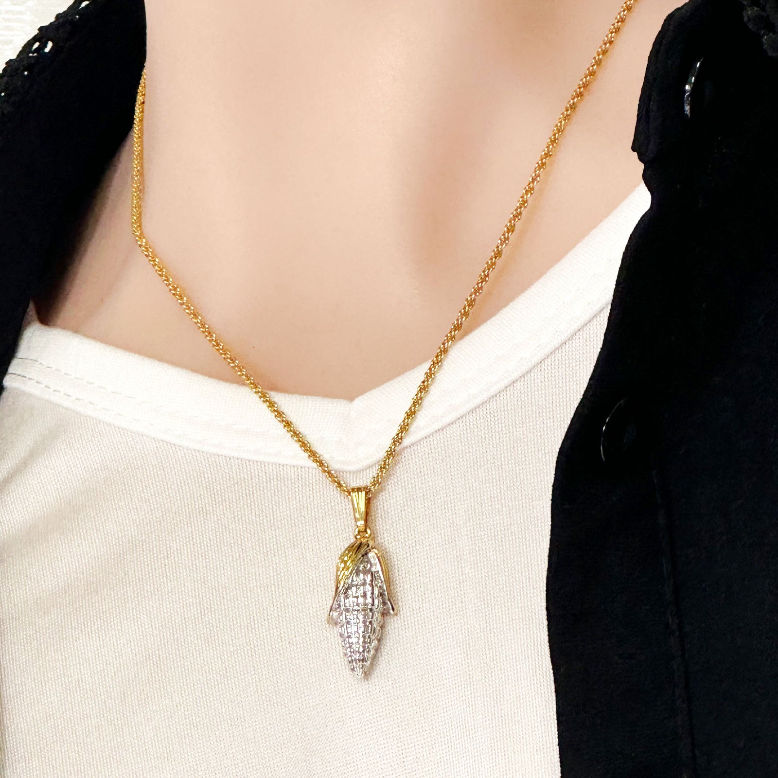 スイートコーンのチャーム ネックレス ペンダント レディース ヴィンテージアクセサリー 22KTゴールドプレート 金 ニッケルフリー KEYES カナダ製 欧米 プレゼント ギフト