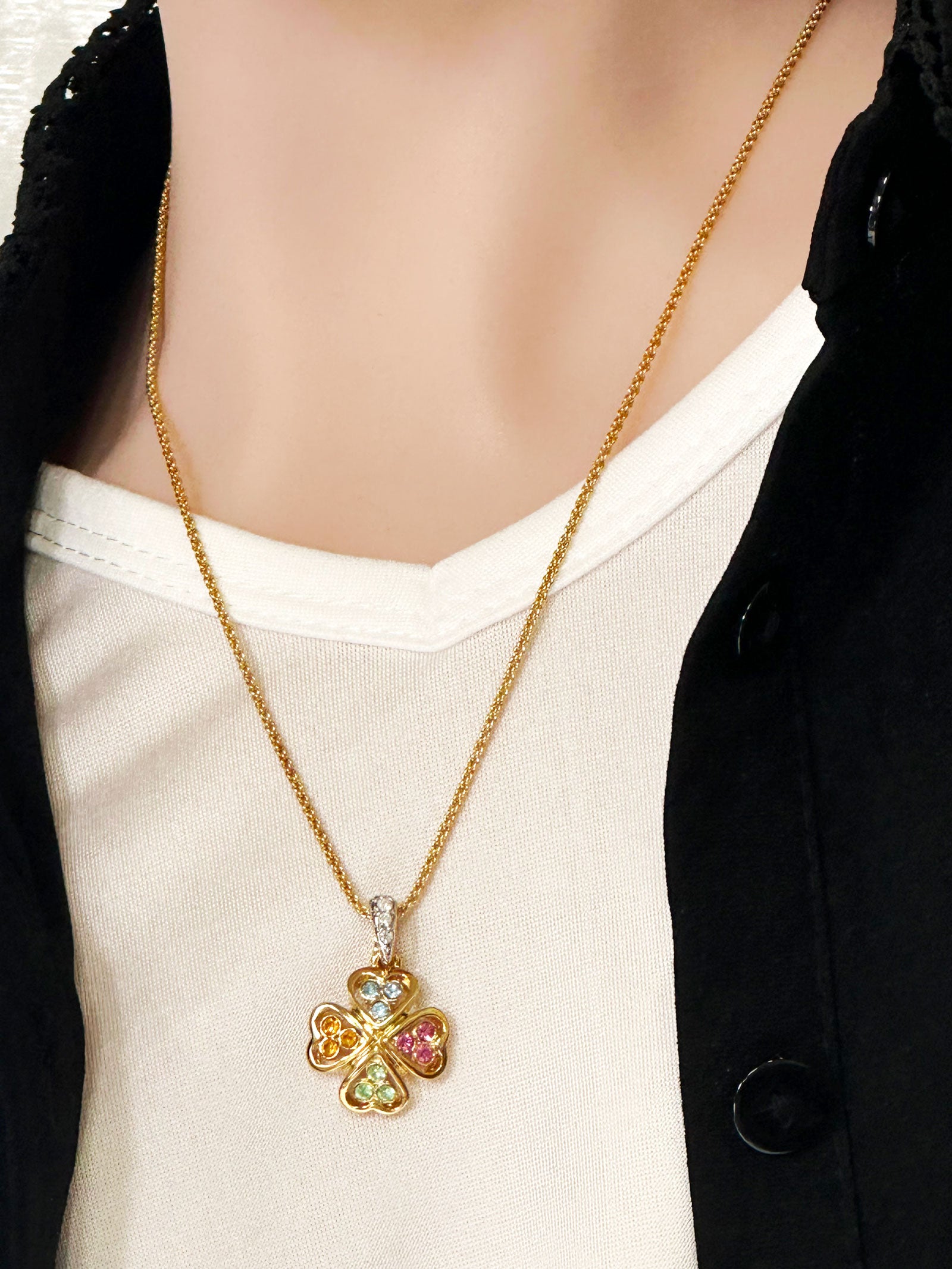 ラッキークローバー ニッケルフリーのヴィンテージネックレス レディース ネックレス ヴィンテージアクセサリー 22KTゴールドプレート KEYES カナダ製 欧米 プレゼント ギフト