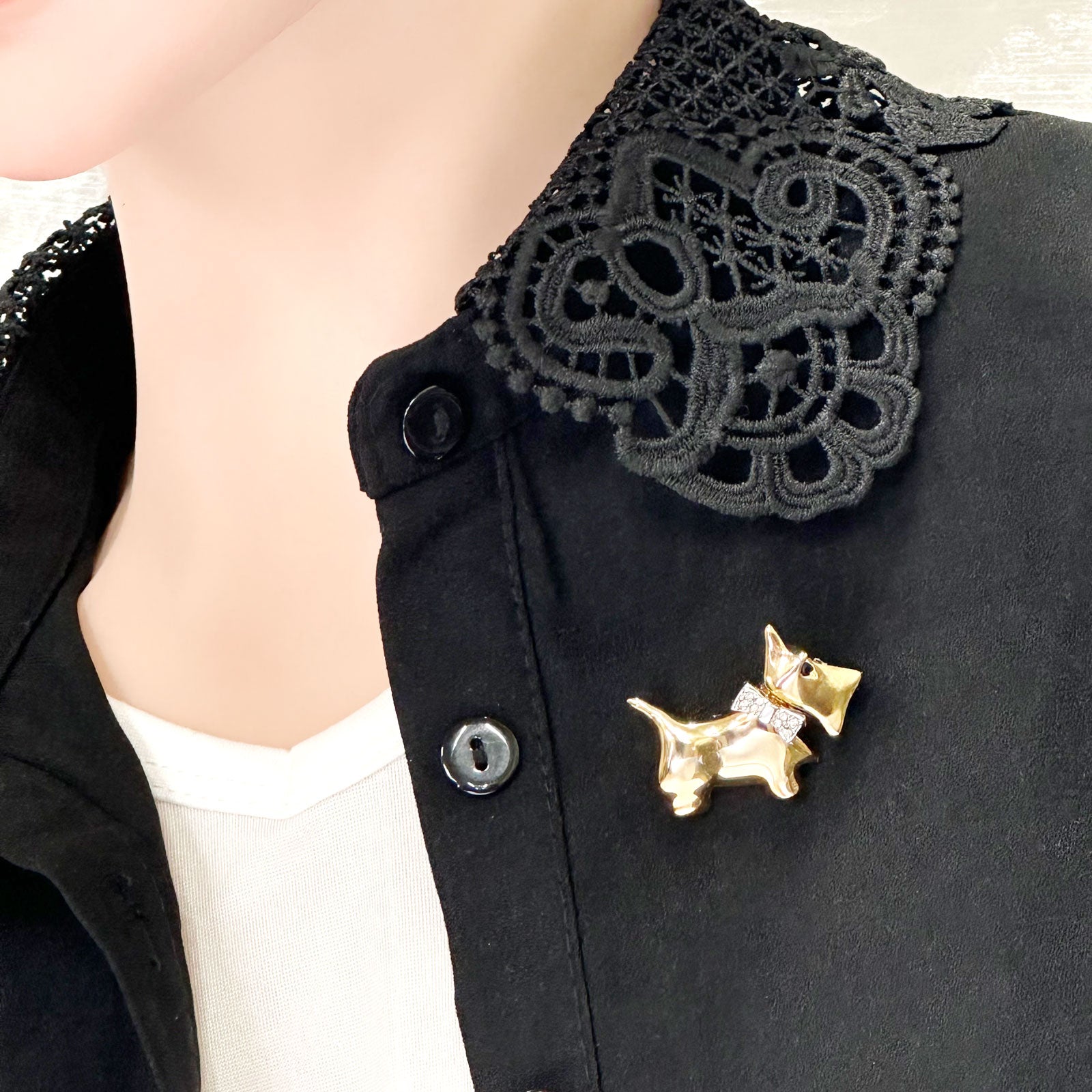 ヴィンテージブローチ テリア犬 レディース ヴィンテージアクセサリー 22KTゴールドプレート 金 ニッケルフリー KEYES カナダ製 欧米 送料無料 プレゼント ギフト