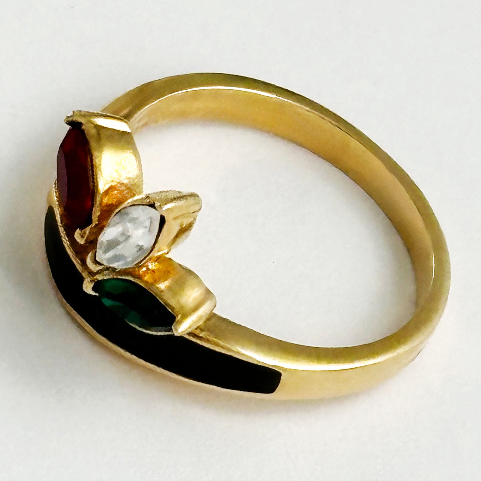 ヴィンテージリング マルチカラーの可愛い指輪 ヴィンテージアクセサリー 22KTゴールドプレート 金 ニッケルフリー KEYES カナダ製 欧米 #13号 プレゼント ギフト