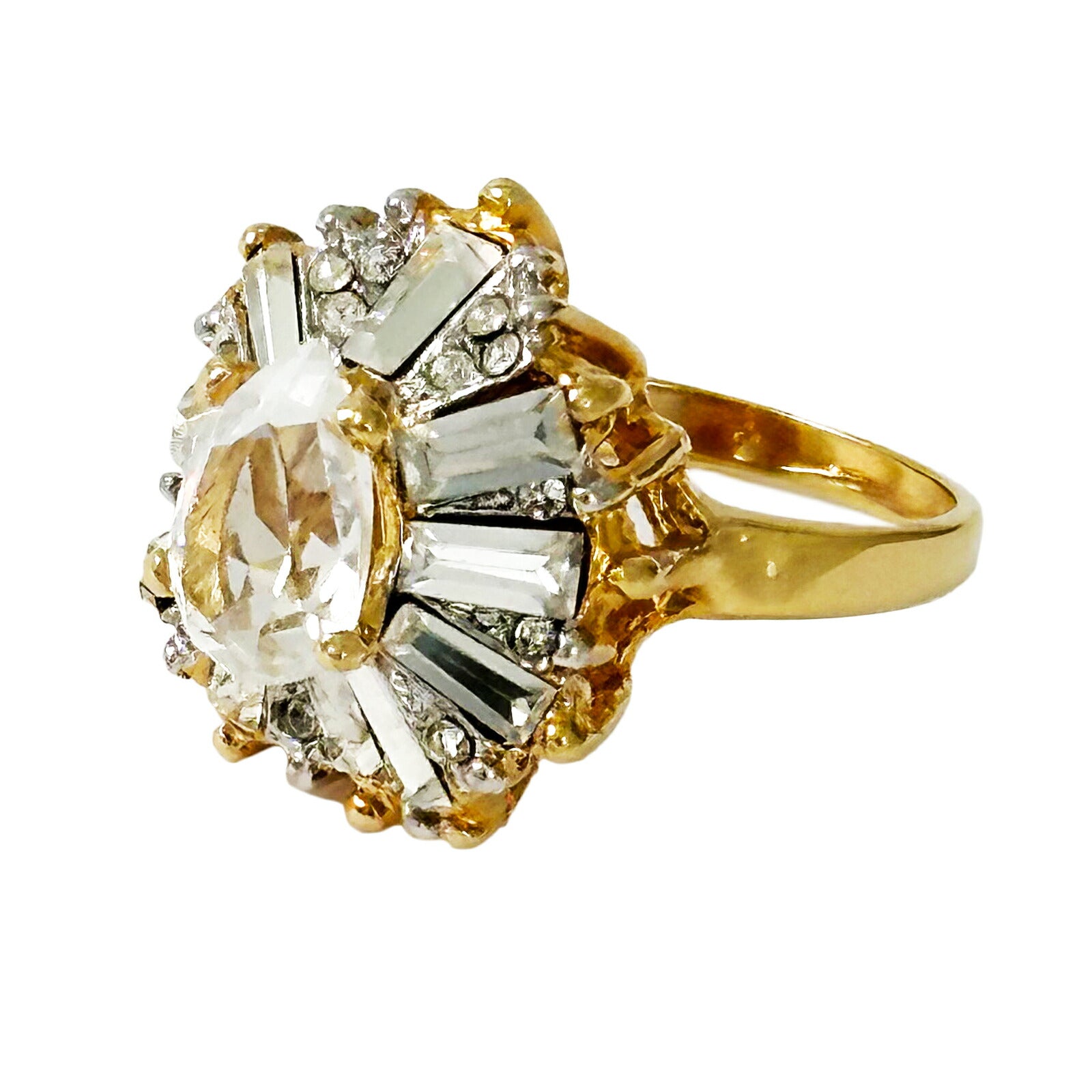 ヴィンテージリング 存在感あるカクテルリング ヴィンテージアクセサリー 22KTゴールドプレート 金 ニッケルフリー KEYES カナダ製 欧米 11号 プレゼント ギフト