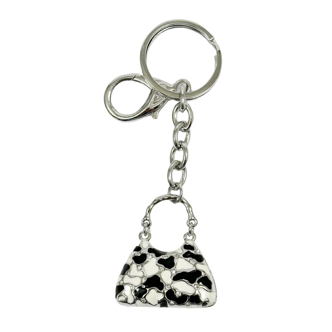 ハンドバッグのキーホルダー　キーリング ブラック＆ホワイト プレゼント ギフト