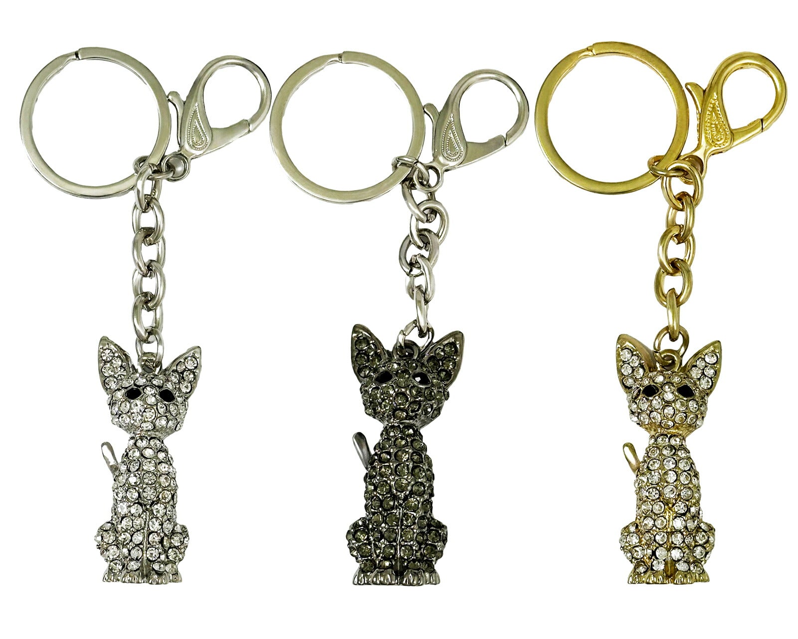 きらきらラインストーン 猫のキーホルダー キーリング ペア お揃い ネコ ねこ プレゼント ギフト