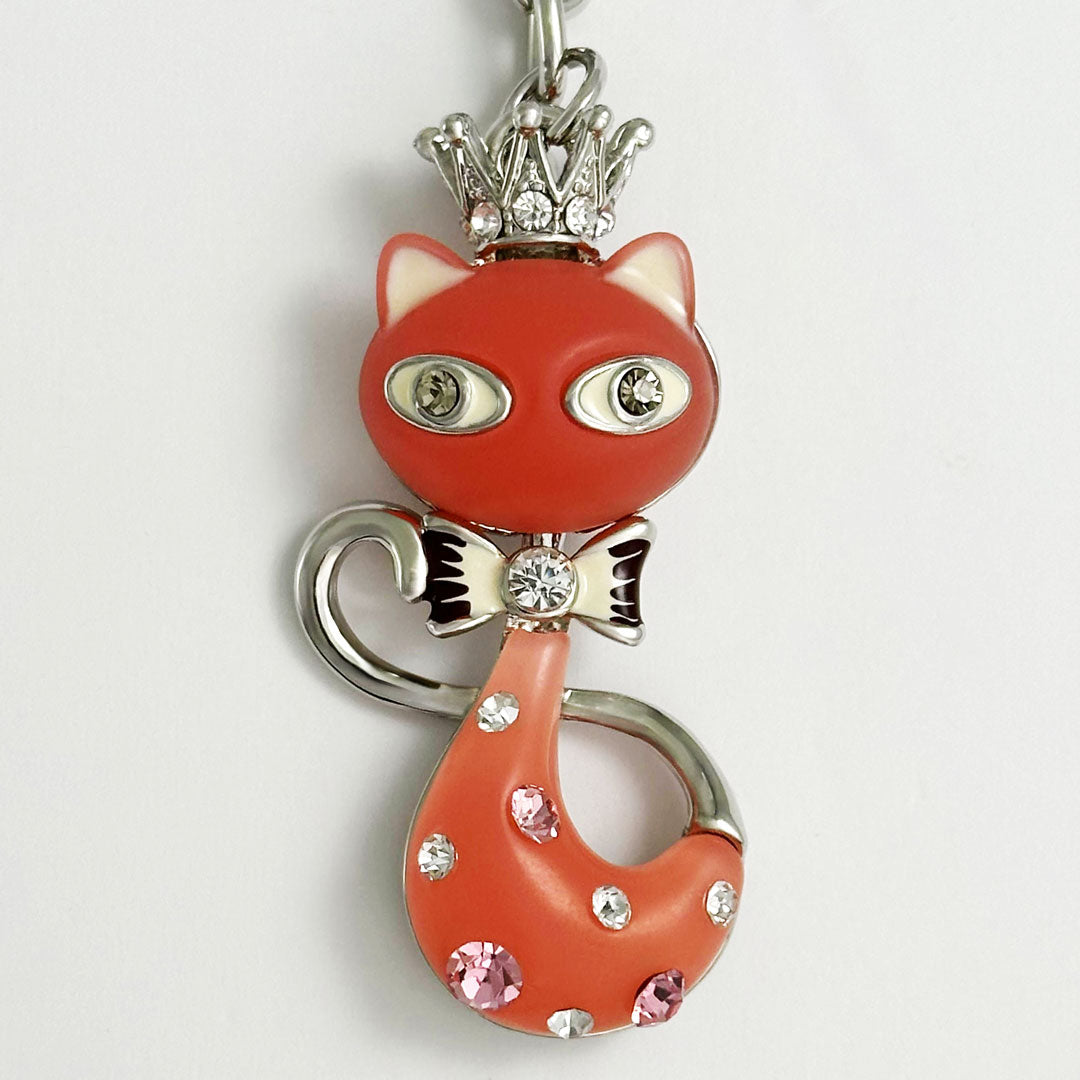 きらきらラインストーン 王冠ネコのキーホルダー キーリング 可愛い ペア お揃い ピンク ブルー プレゼント ギフト