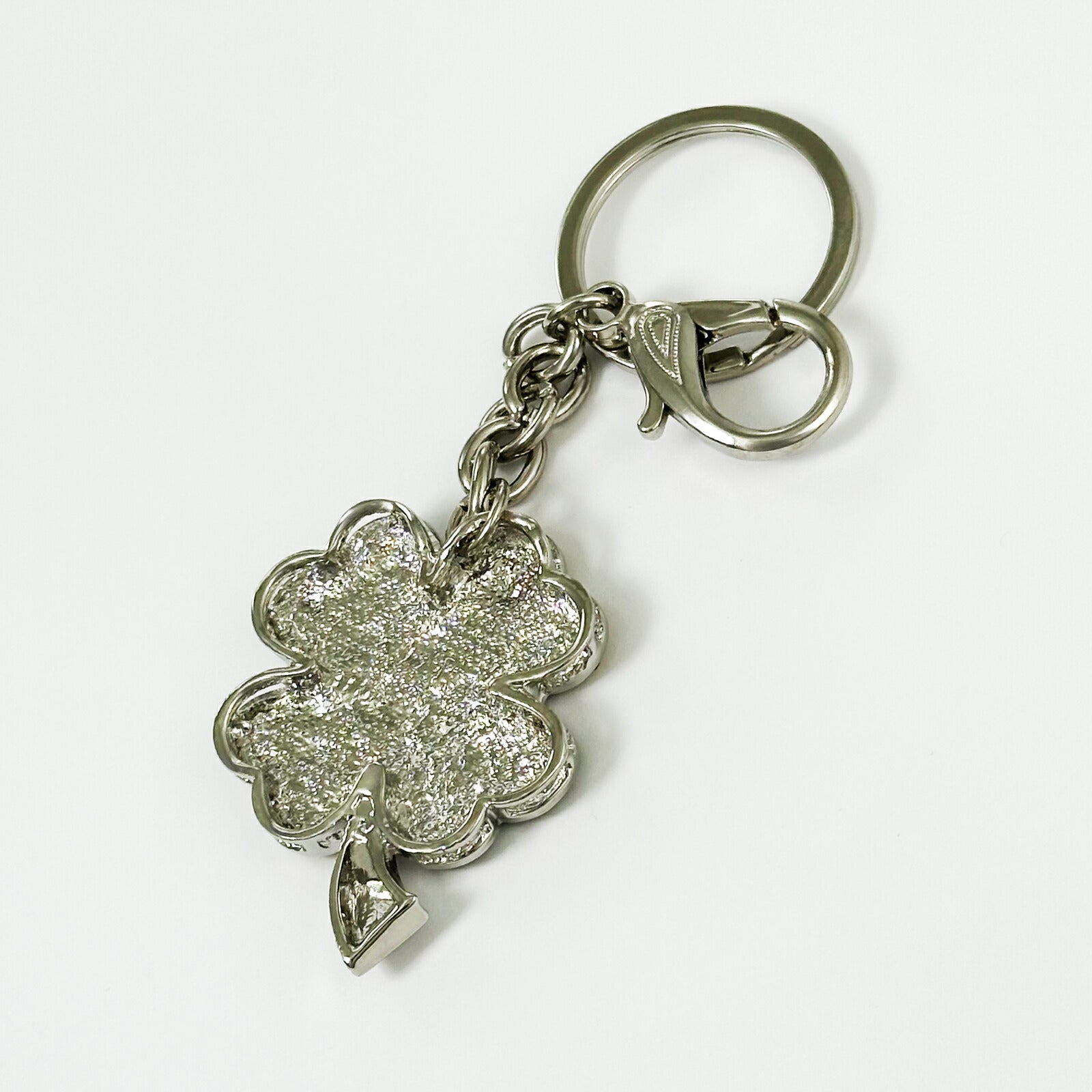きらきらラインストーン 四つ葉のクローバーのキーホルダー キーリング ペア お揃い シルバー プレゼント ギフト