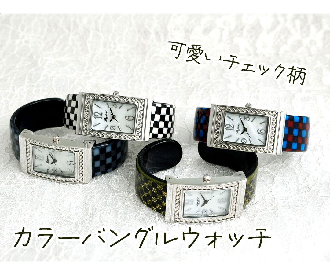 【Rapport】 バングルウォッチ アセテートバングル タータンチェック カジュアル レトロ レディース 腕時計