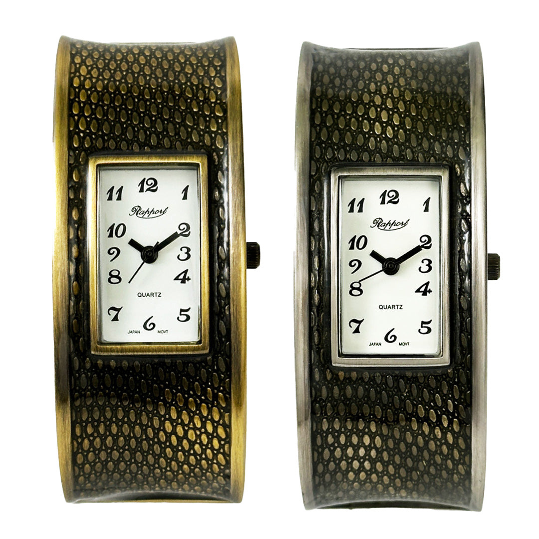 【Rapport】 バングルウォッチ ウロコ柄 幅広 レクタンギュラー アンティーク調 個性派 レトロ レディース 腕時計