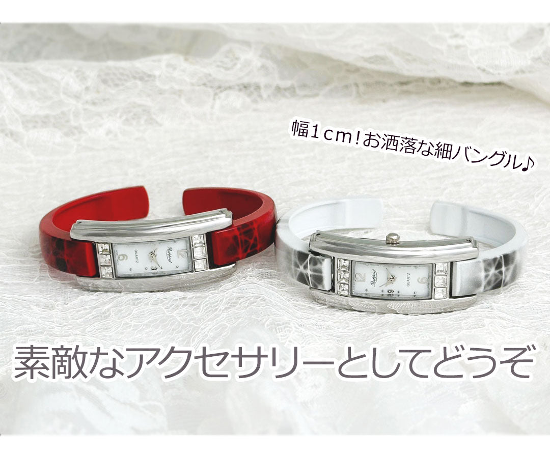 【Rapport】 バングルウォッチ レクタングルフェイス ニュアンスマーブル 華奢 細め レディース 腕時計