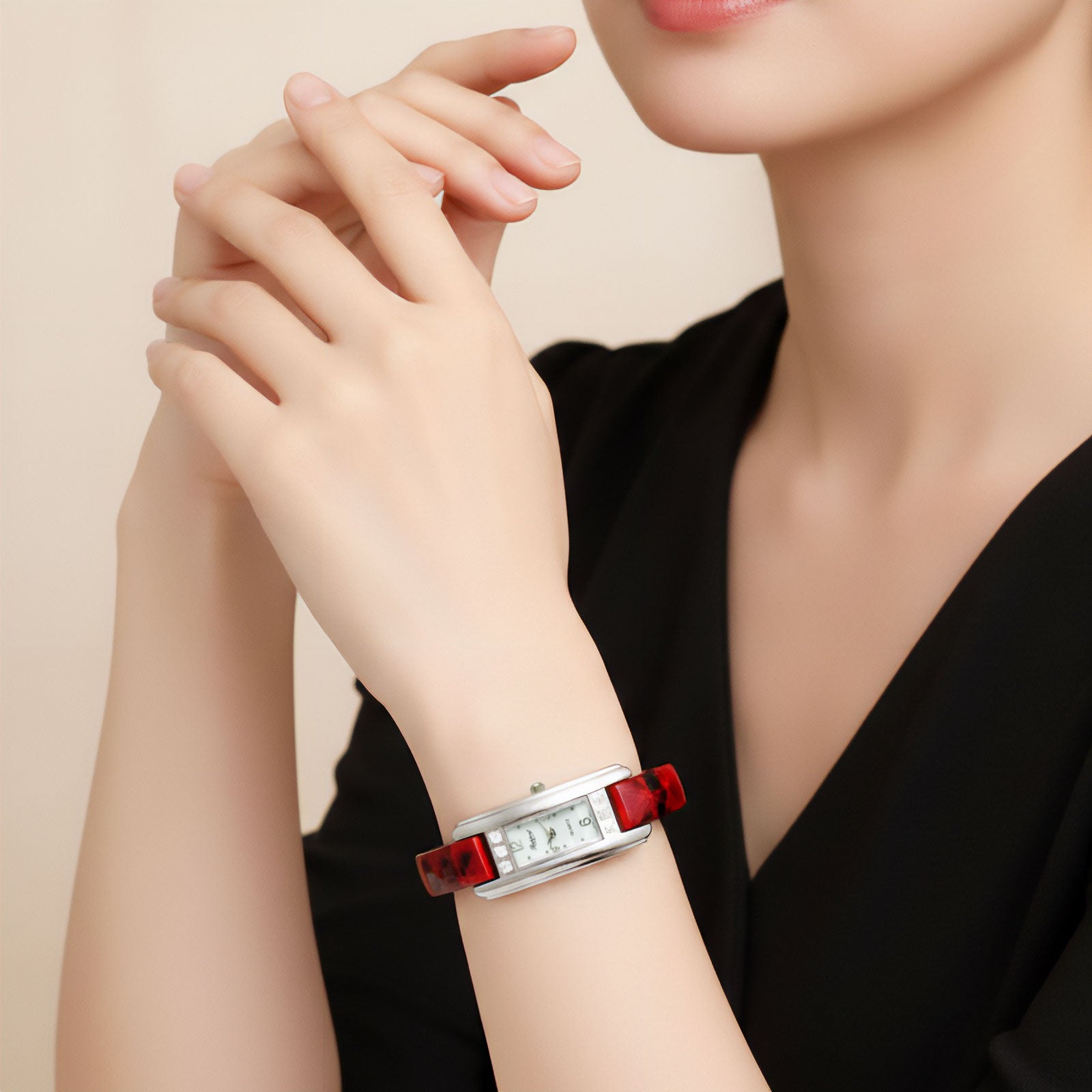 【Rapport】 バングルウォッチ レクタングルフェイス ニュアンスマーブル 華奢 細め レディース 腕時計