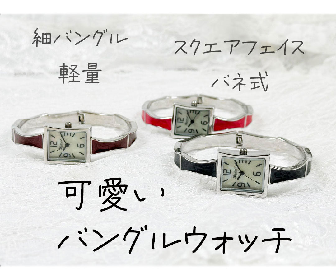 【Rapport】 バングルウォッチ 細いメタルバングル スクエア 華奢 個性派デザイン レディース 腕時計