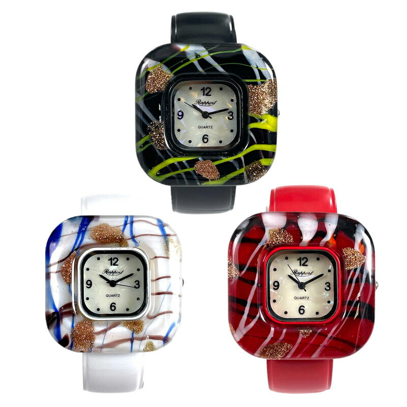 【Rapport】 バングルウォッチ ペイントデザイン スクエア アート レディース 腕時計