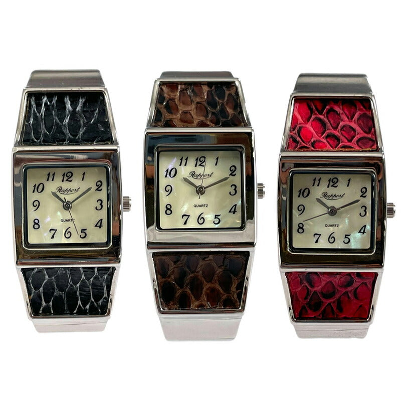 【Rapport】 バングルウォッチ 蛇柄 スクエアフェイス 個性的 レディース 腕時計