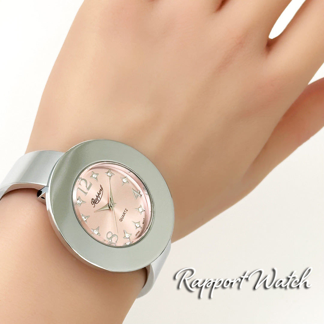 【Rapport】 バングルウォッチ シルバーバングル ラウンド ピンクダイヤル レディース 腕時計