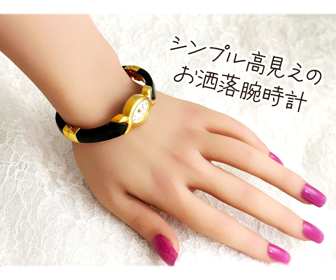【Rapport】 バングルウォッチ ゴールド ブラック コンビ エレガント シック レディース 腕時計