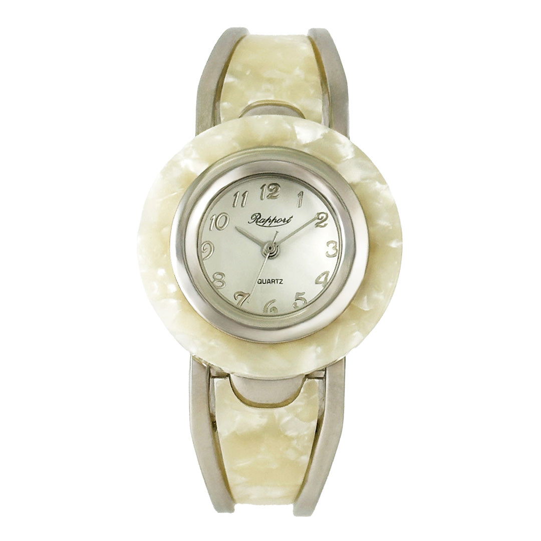 【Rapport】 バングルウォッチ ラウンド シェル風 アイボリー エレガント レディース 腕時計