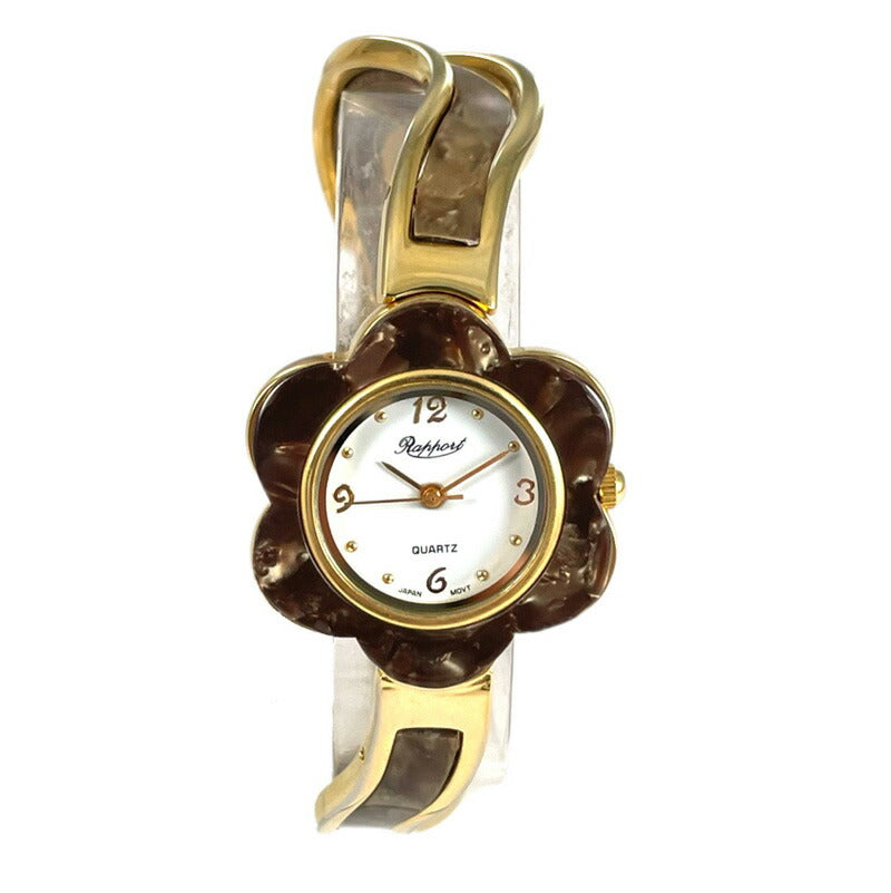 【Rapport】 バングルウォッチ フラワーシェイプ べっ甲調 エレガント レディース 腕時計