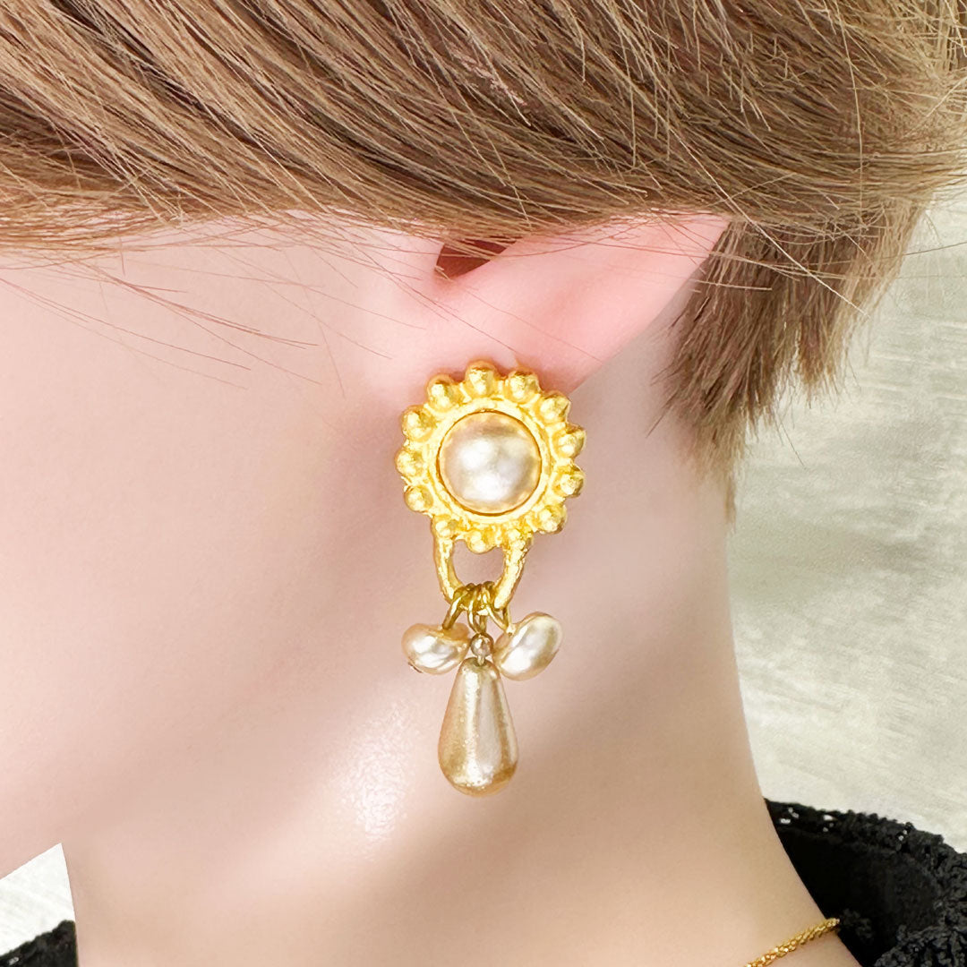 ちょい揺れ パールのイヤリング ガラスパール フランス産インポートアクセ プレゼント ギフト