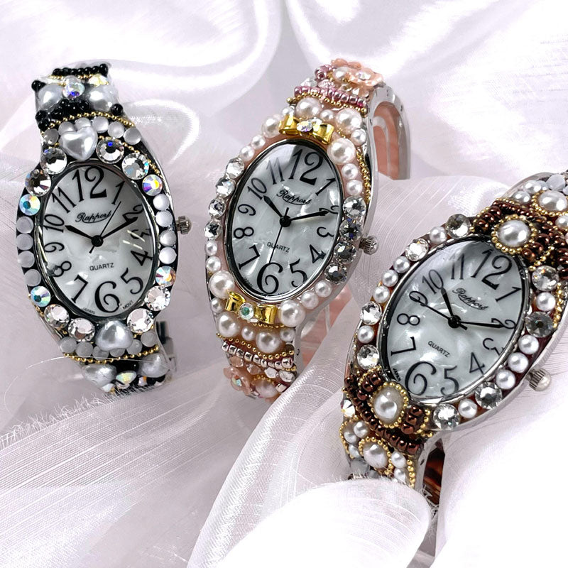 【Rapport】 バングルウォッチ デコレーション シルバーフレーム オーバル 変形 レディース 腕時計